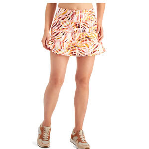 IDEOLOGY Womens White Stretch Pocketed Pink Ruffled Gym Skort 2X NWT